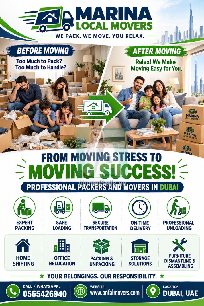 Moving in Dubai? Marina Local Movers Makes Home & Office Relocation Easy with Professional Packing!